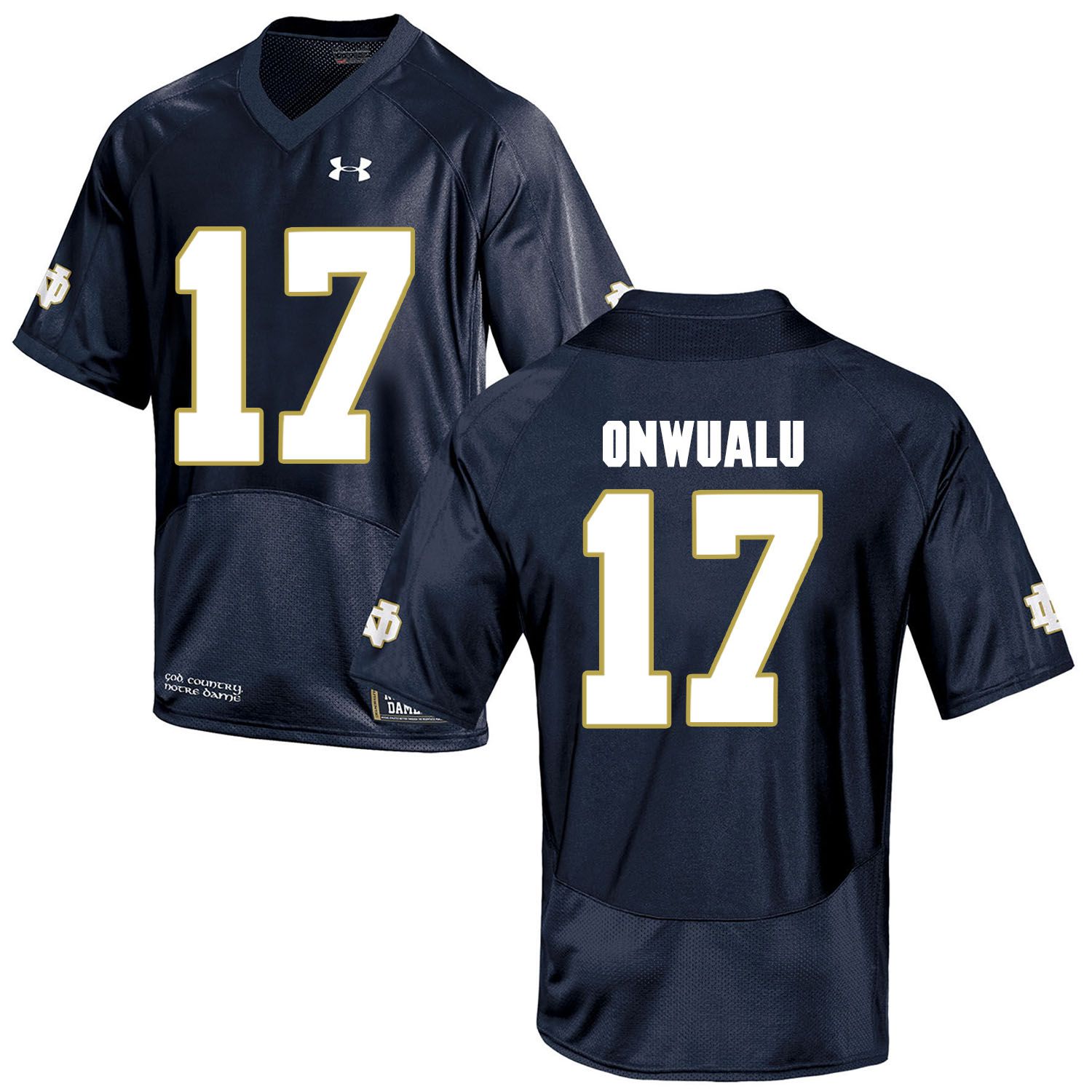 Men Norte Dame Fighting Irish #17 Onwualu Navy Blue Customized NCAA Jerseys